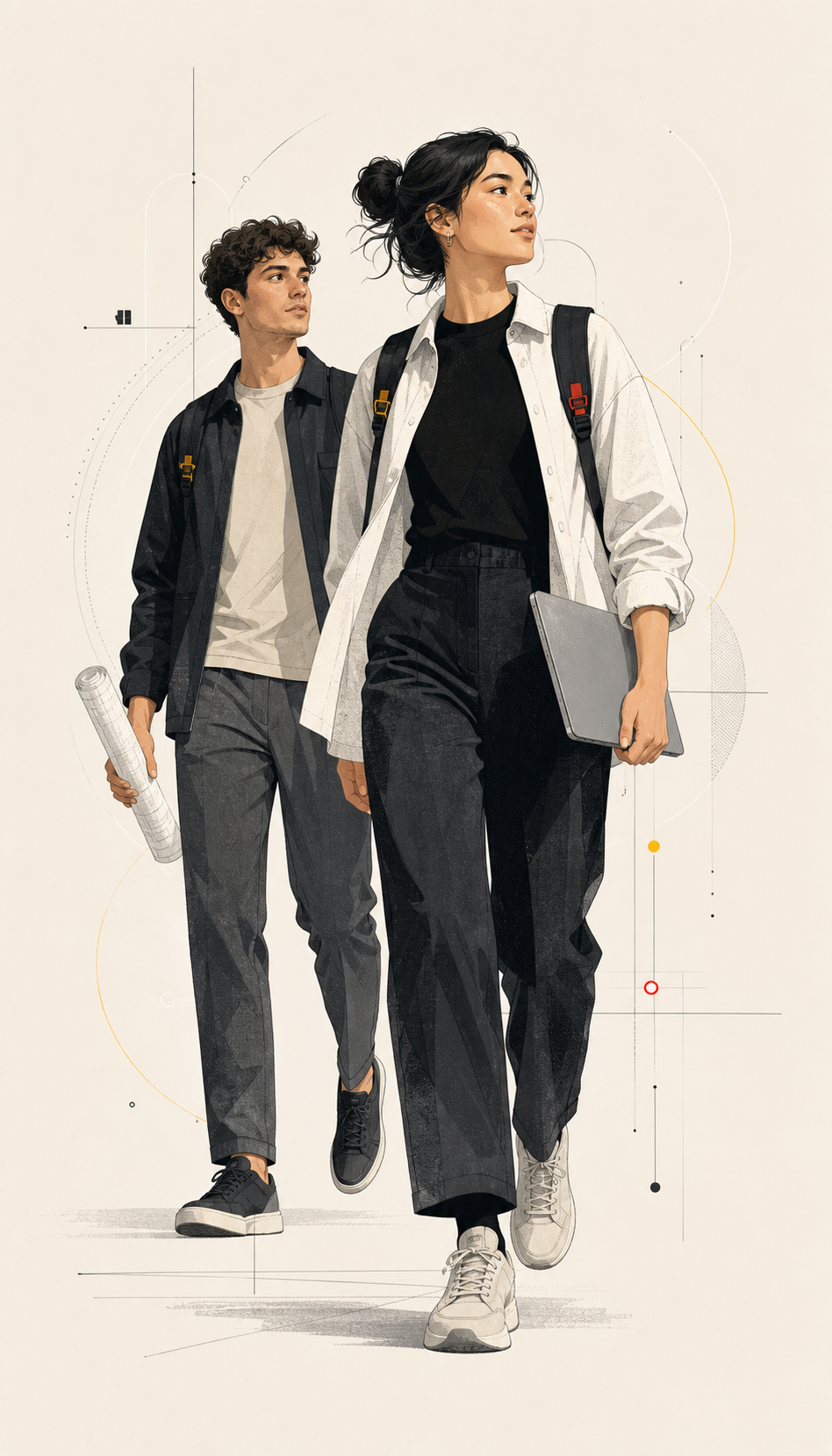 Two young technology specialists with backpacks, ready for their next engagement
